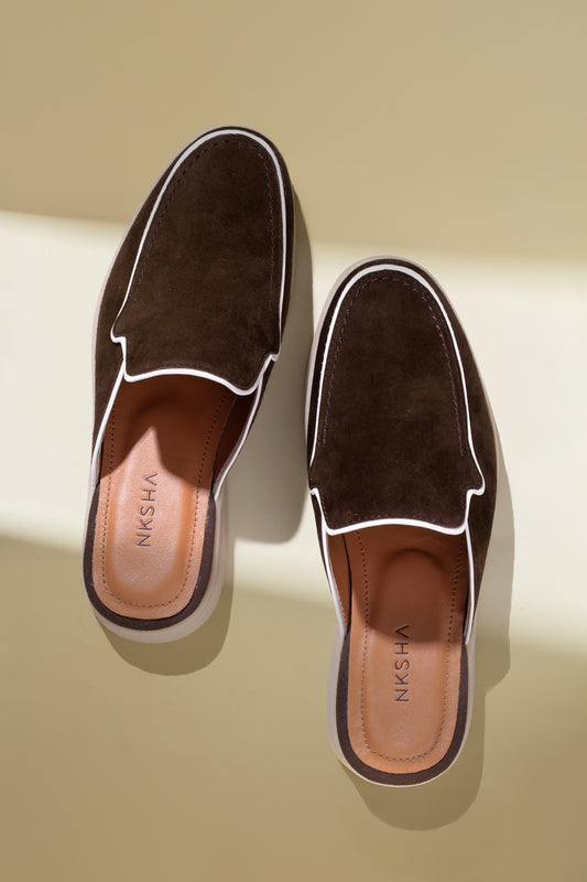 Nksha Brown Slide Loafers