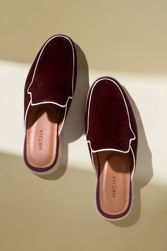 Nksha Maroon Slide Loafers